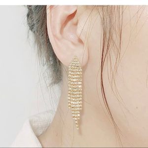 GOLD Chandelier Tassel Dangle Linear Drop
Earrings with Austrian Crystal